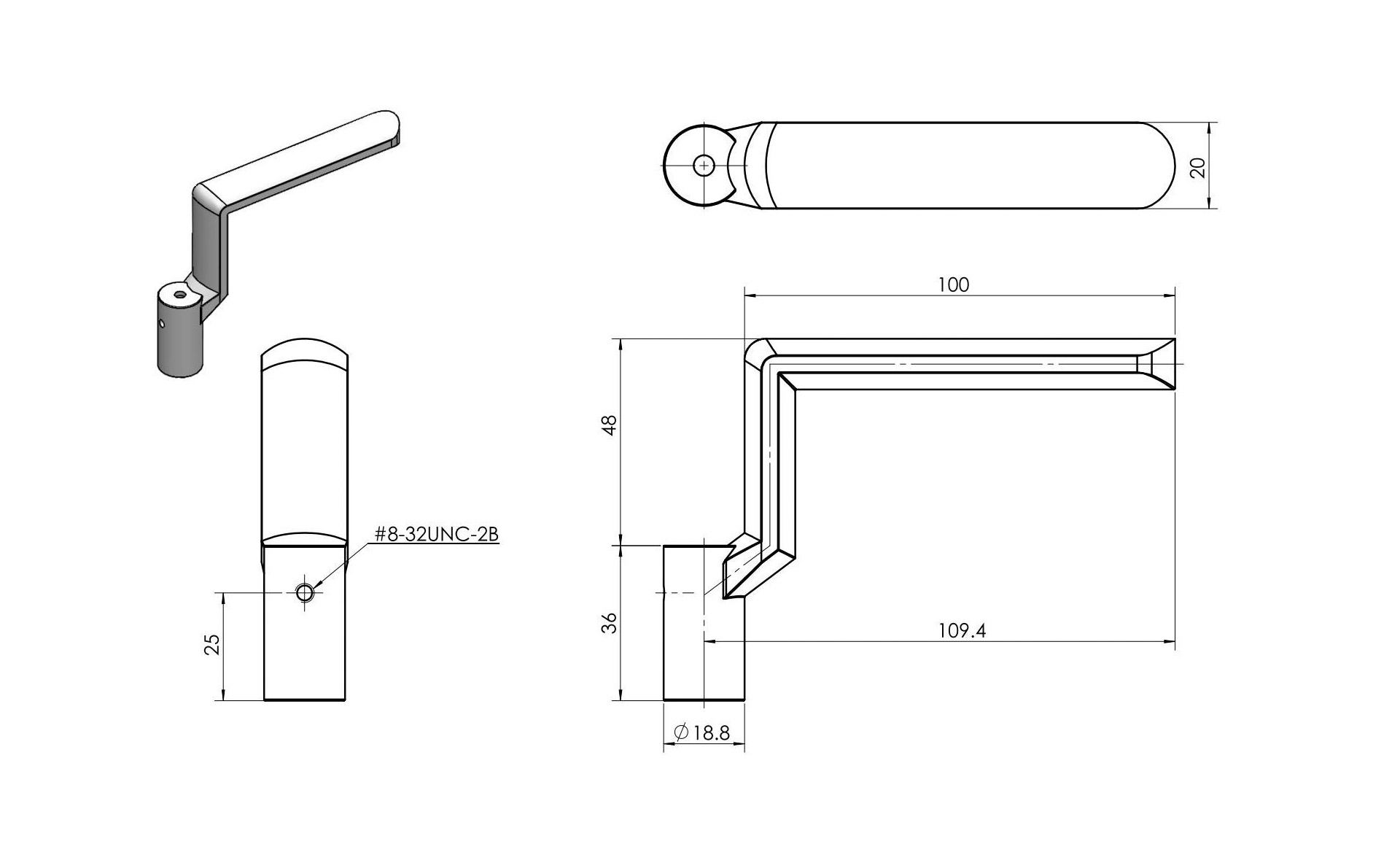 AW20 Aluminum Handle Dimensions