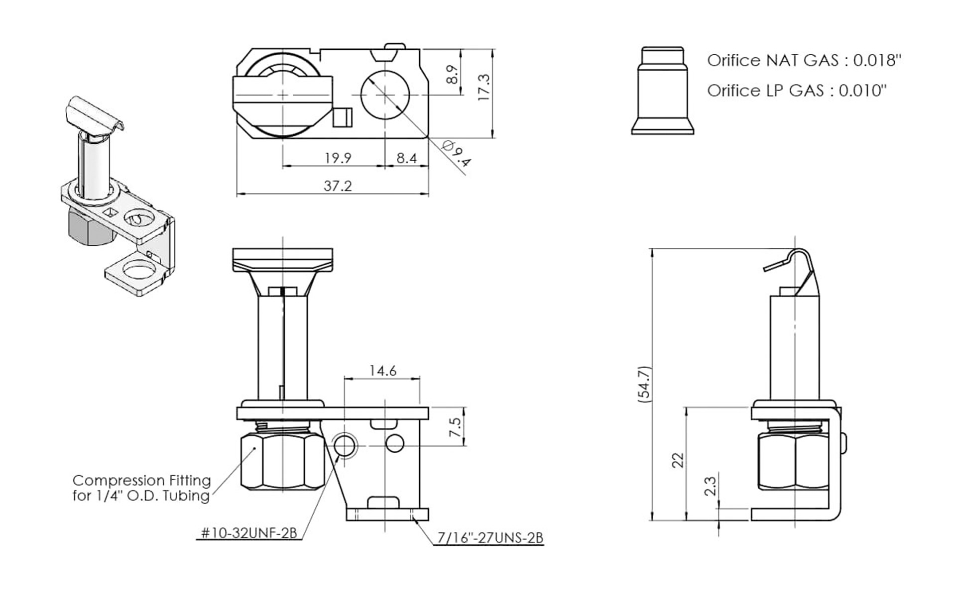 B2H3 Pilot Burner Dimensions