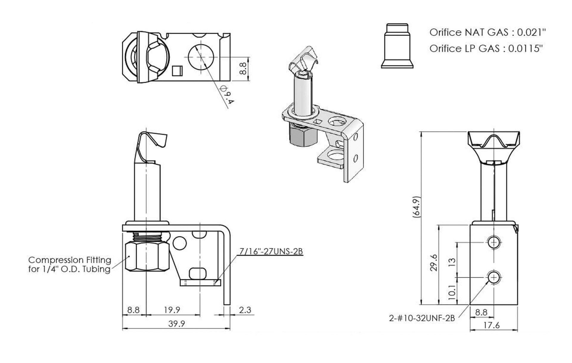B4H4 Pilot Burner Dimensions