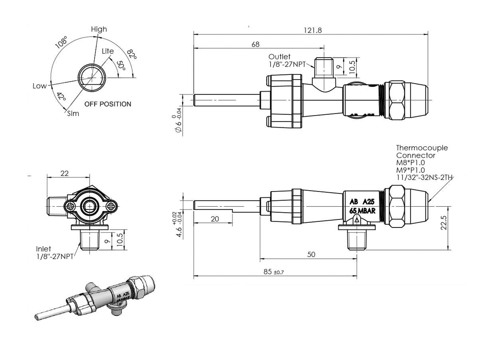 A25 Safety Valve without Pilot Dimensions