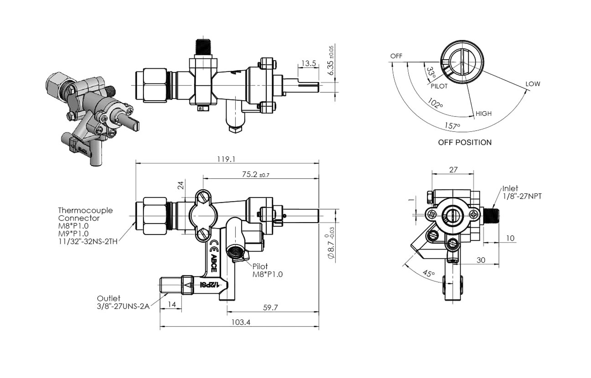 ABCE-LH Safety Valve with Pilot Dimensions