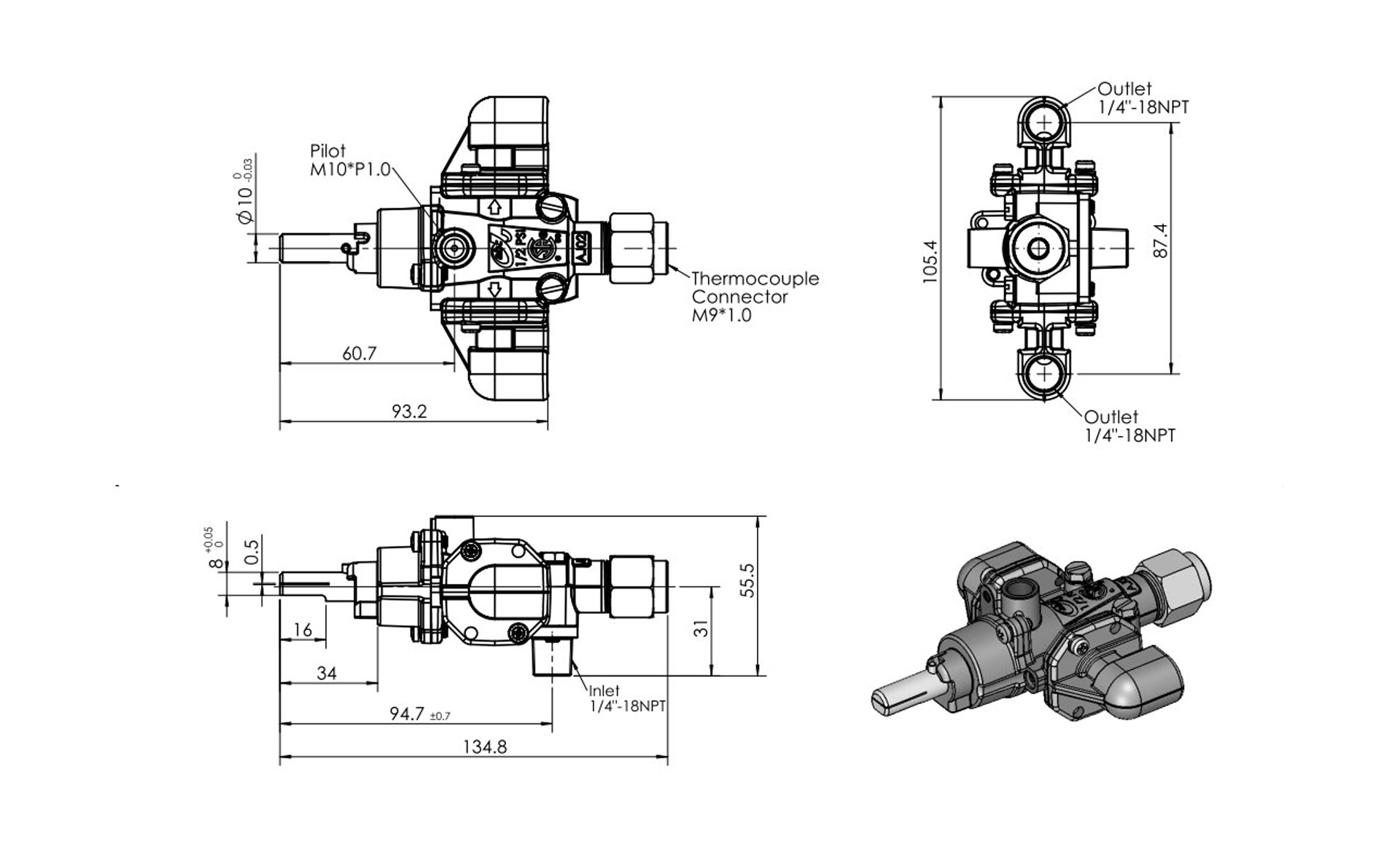 AJ02 Safety Valve with Pilot Dimensions