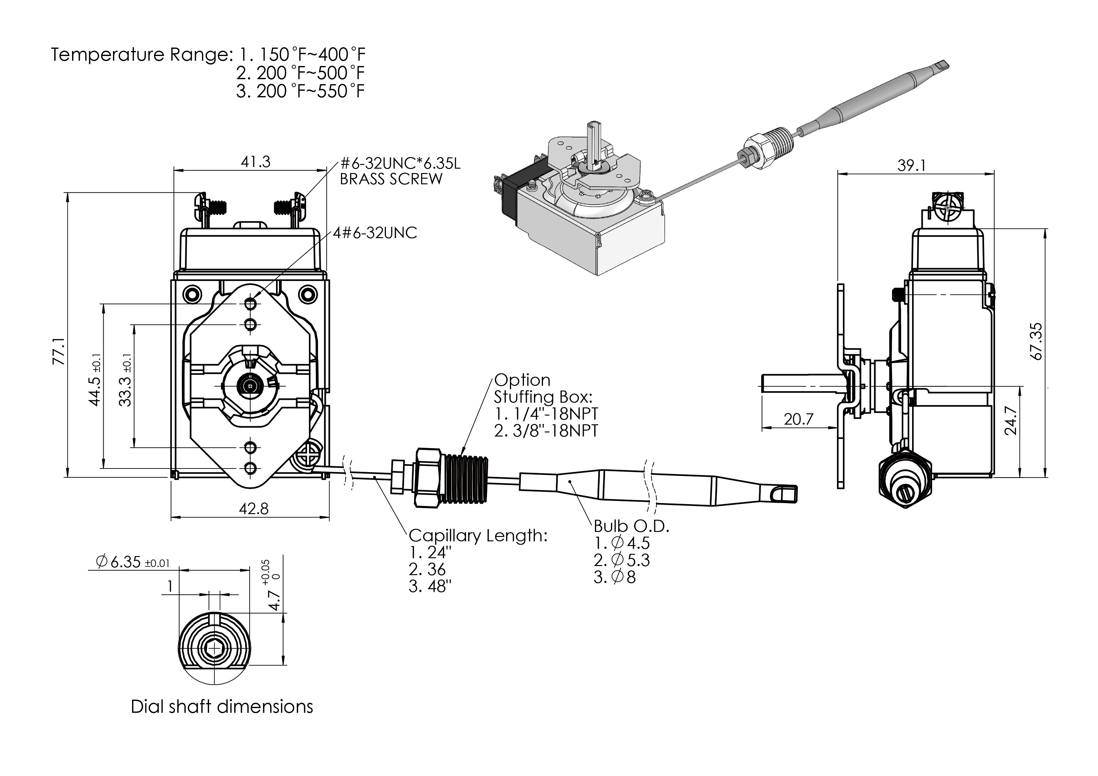 AR Millivolt Thermostat Dimensions