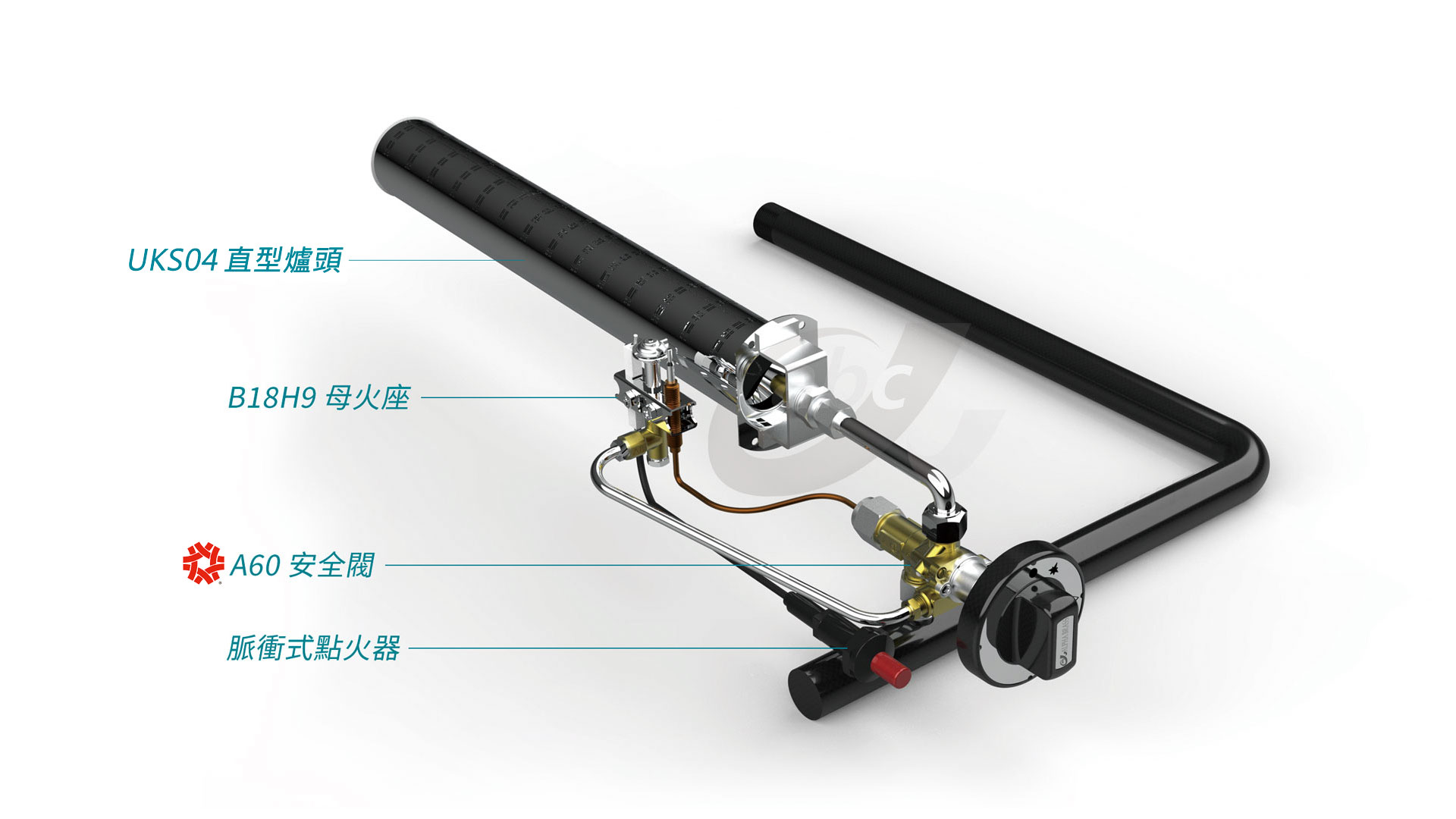 家用小型披薩爐烤箱搭配達理精控的 UKS04 直型爐頭，A60安全閥及B18H9母火座