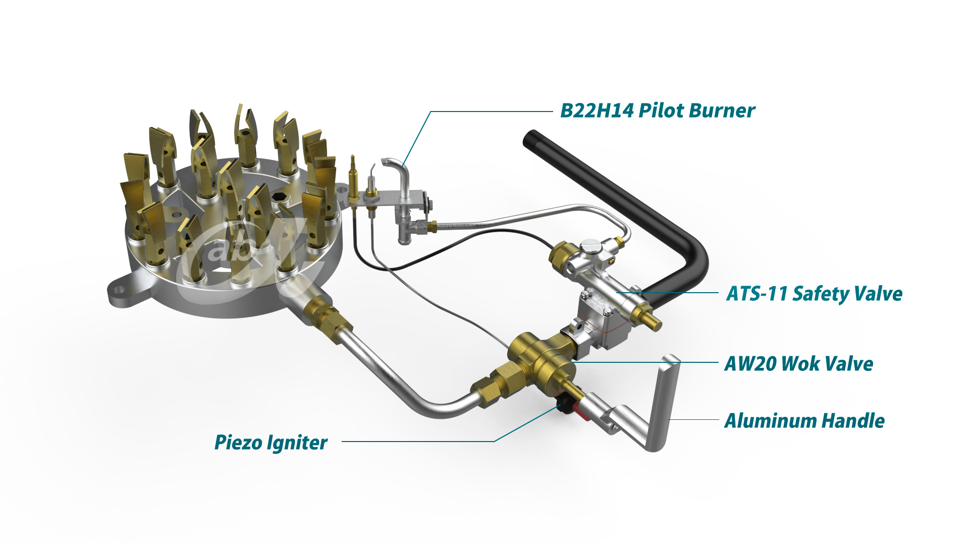 Economical Wok Solution plan is equipped with AW20 high flow 240,000 BTU Chinese wok valve and ATS-70 safety valve