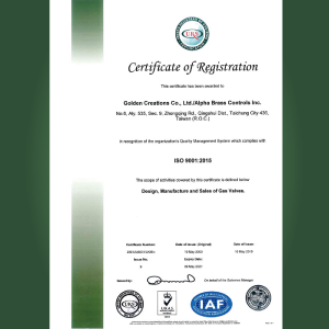 ISO 9001 Certification Alpha Brass Controls obtained ISO 9001 certification in 2001